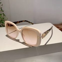 Beige-Tea-Pink Oversized Sunglasses With Gold Details