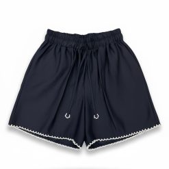 Black Hand Beaded Pearl Trim Linen Shorts