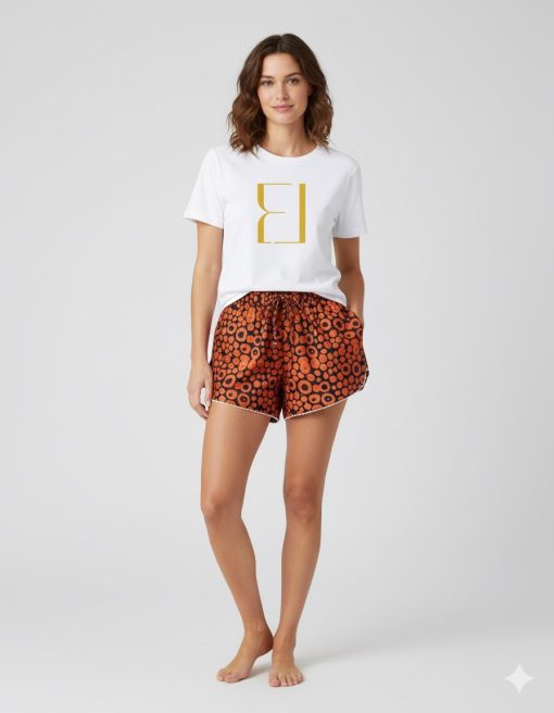 Orange And Black Hand Beaded Pearl Trim Guinea Shorts - Image 3