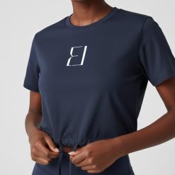 Black Draw String Crop T-Shirt With White Icon