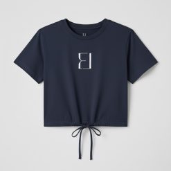 Alternative view of Black Draw String Crop T-Shirt With White Icon