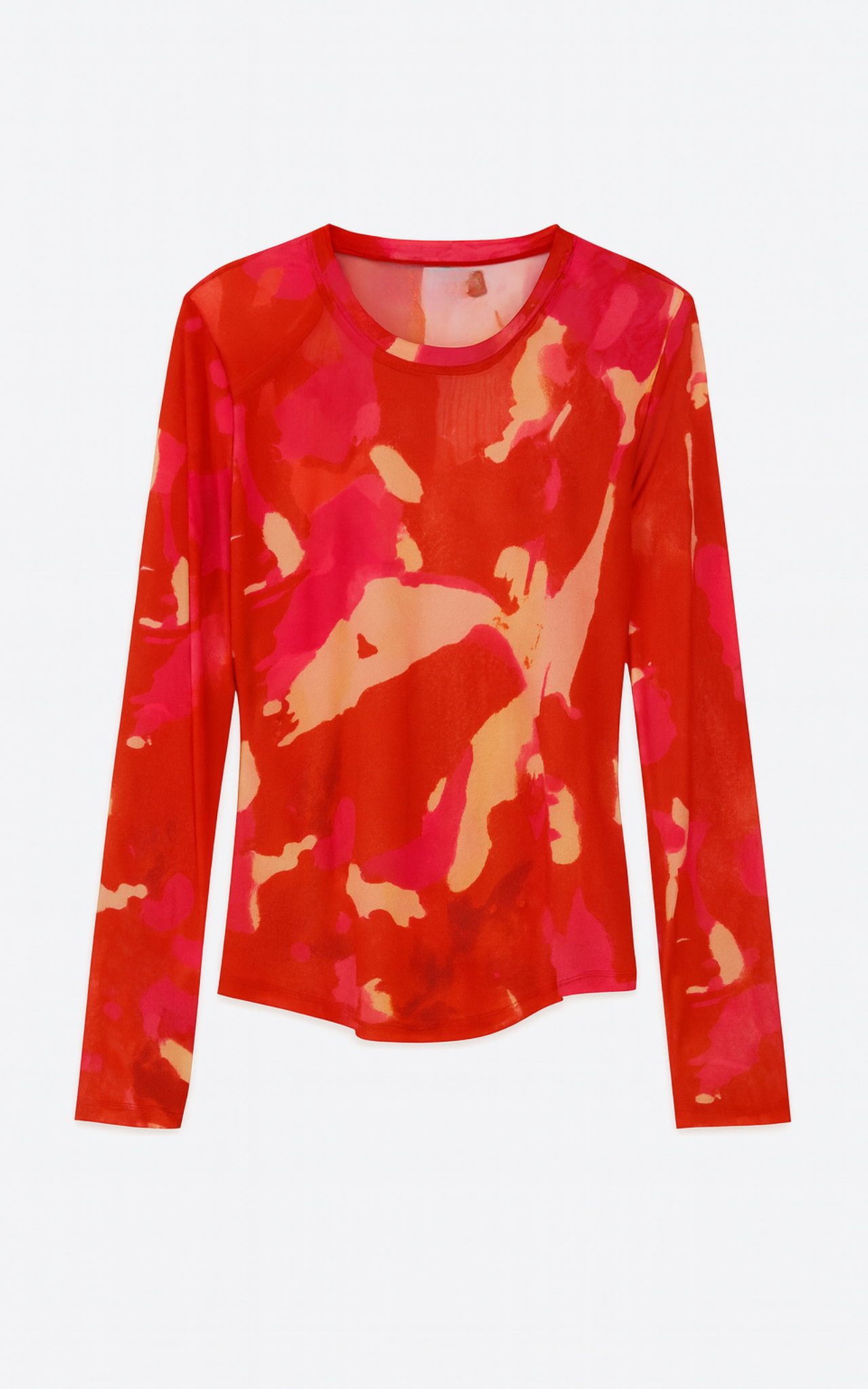 Multi Colour Mesh Long-sleeve Top With Shoulder Pads