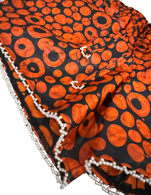 Orange And Black Hand Beaded Pearl Trim Guinea Shorts - Image 2