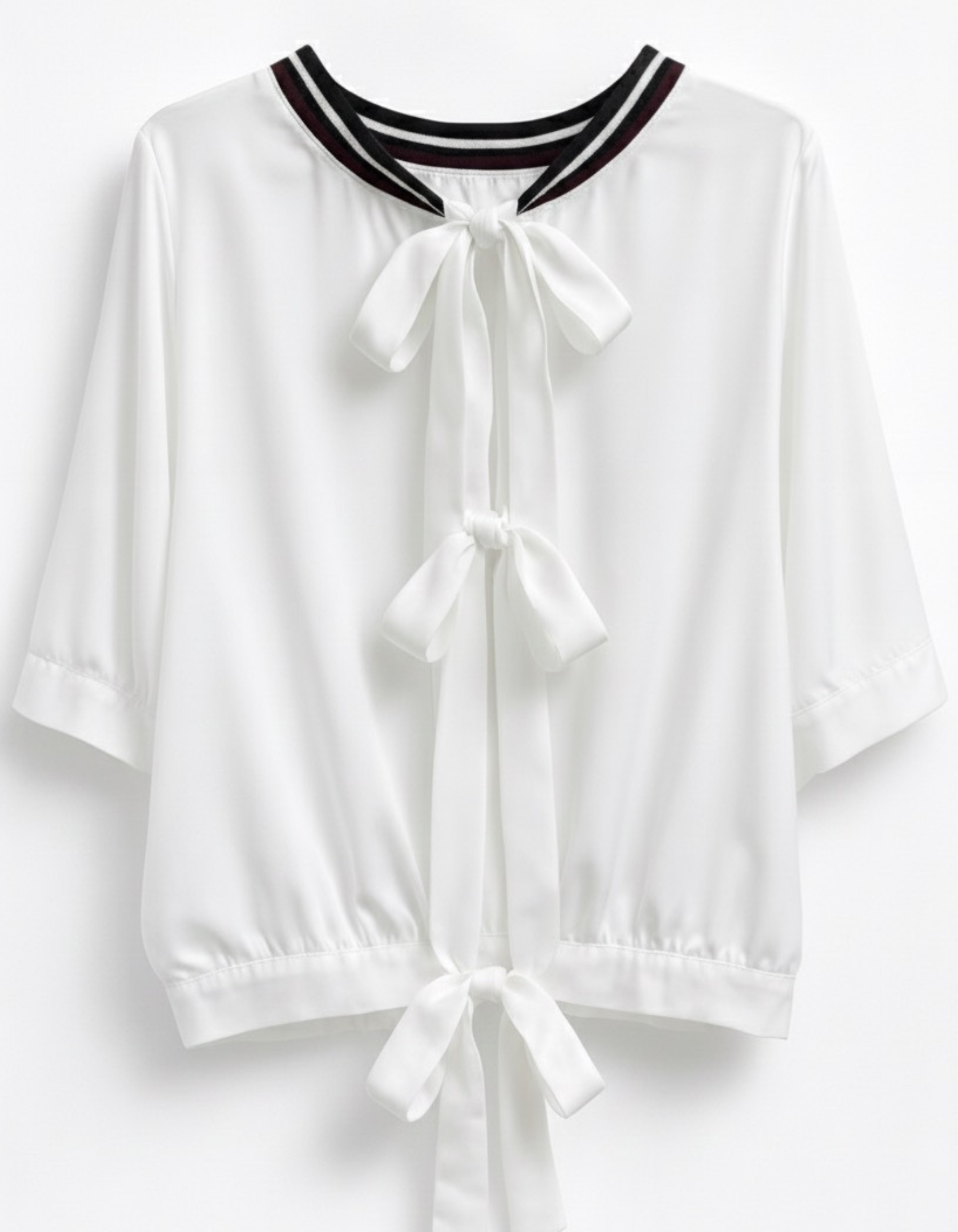 White Tie Back Blouse With Sporty Neckline - Image 2
