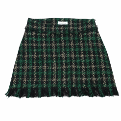Emerald Tweed Fringe Mini Skirt