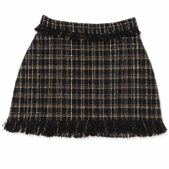 Black Tweed Fringe Mini Skirt