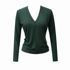 Forest Green Long-Sleeve V-Neck Mesh Top