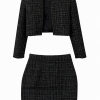 Black Tweed Crop Jacket And Skirt Set