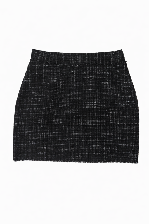 Black Tweed Crop Jacket And Skirt Set - Image 3