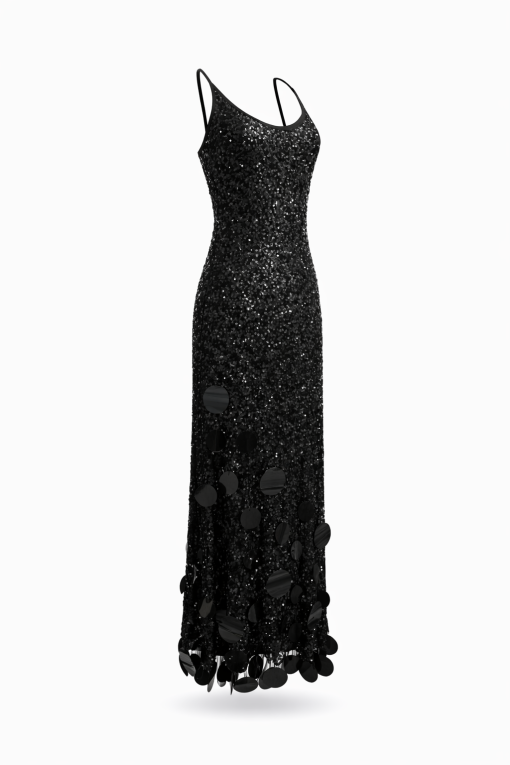 Black Sequine Dress With Dangling Sequine disks - Image 2