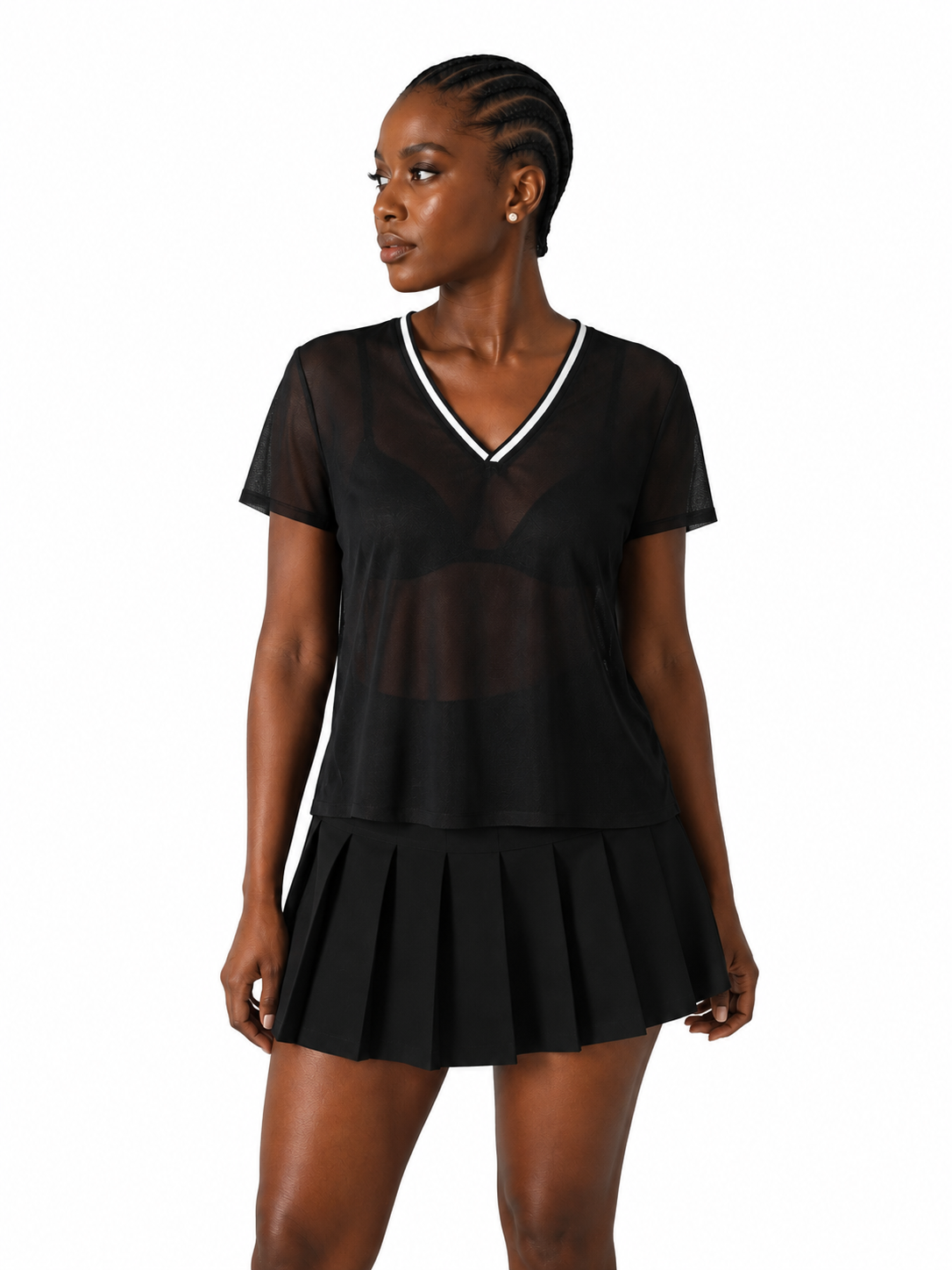 Black Mesh Contrast V Tee - Image 2