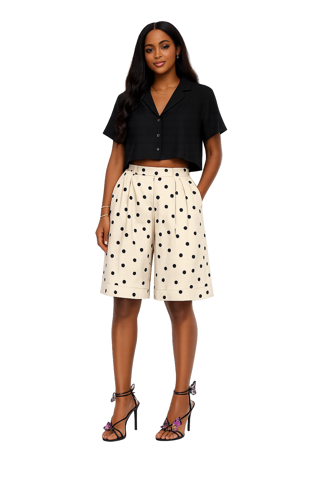 Black Linen Crop Shirt With Bow Back Detail - Image 2