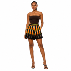 Stripped Aso-Oke Shorts With Lace Trim