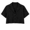 Black Linen Crop Shirt With Bow Back Detail