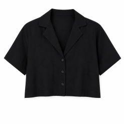 Black Linen Crop Shirt With Bow Back Detail