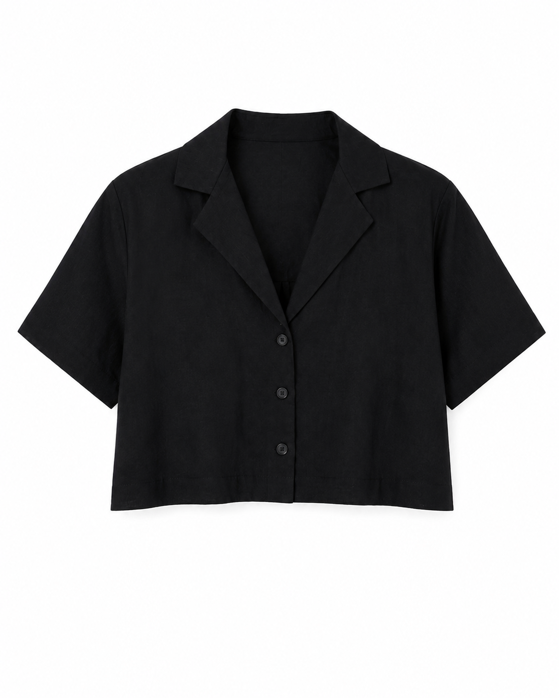 Black Linen Crop Shirt With Bow Back Detail
