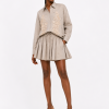 Brown Oversized Embellished Stripe Shirt And Skirt