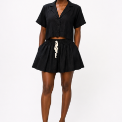 Alternative view of Black Linen Skort With Polkadot Drawstring