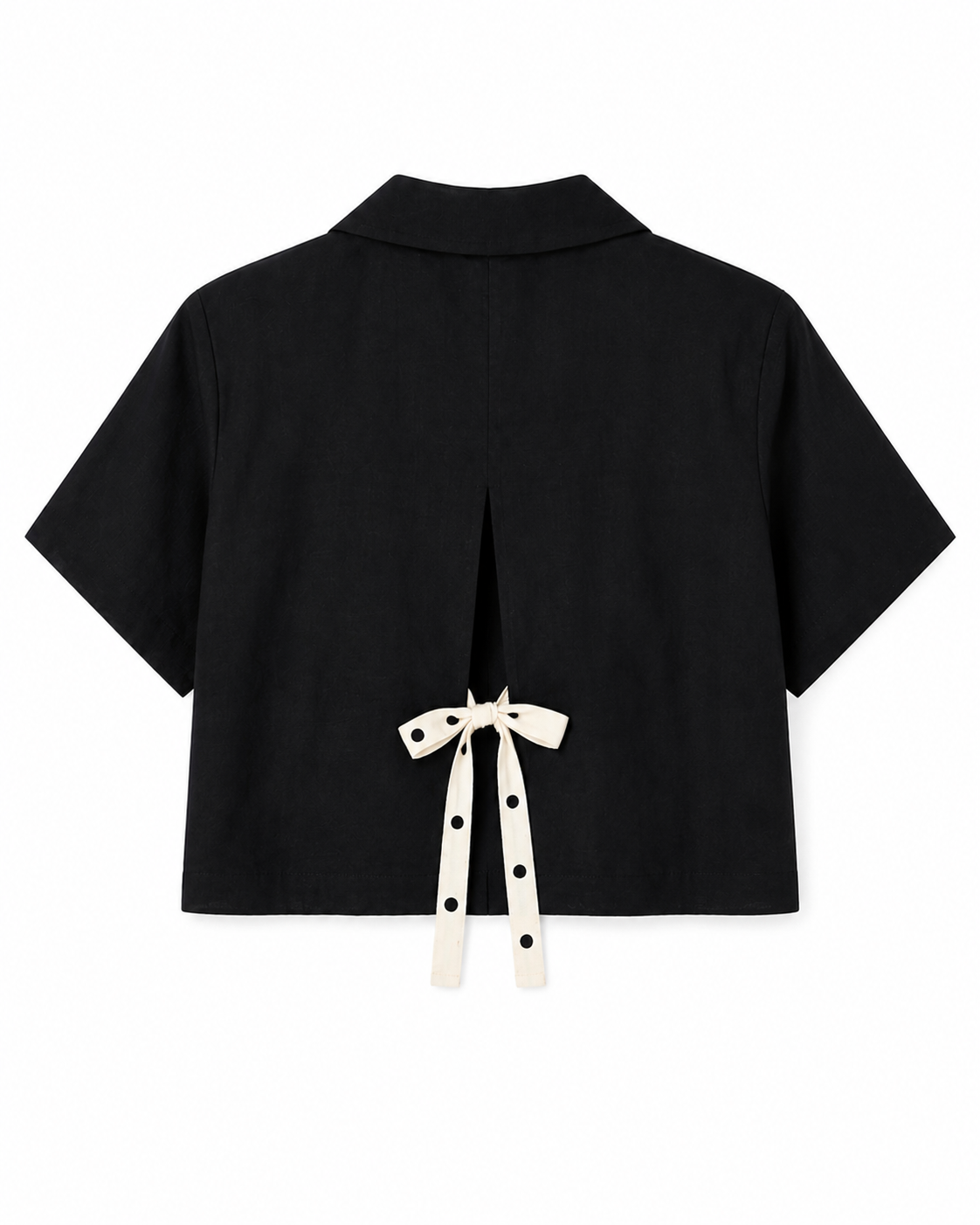 Black Linen Crop Shirt With Bow Back Detail - Image 4