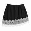Black Asymmetric Hem Duchess Satin Skirt With White Lace Trim