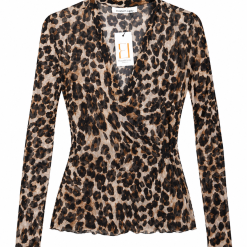 Leopard Print Sheer Mesh Long Sleeve Top