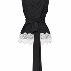Alternative view of Black Satin Cowl Neck Tie-Back Top With White Lace Trim