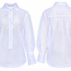 White Organdy Tie-Neck Shirt - Image 3
