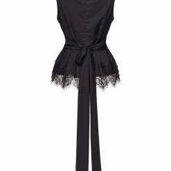 Alternative view of Black Satin Cowl Neck Tie-Back Top With Black Lace Trim