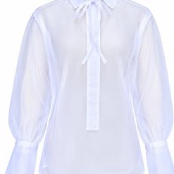 White Organdy Tie-Neck Shirt