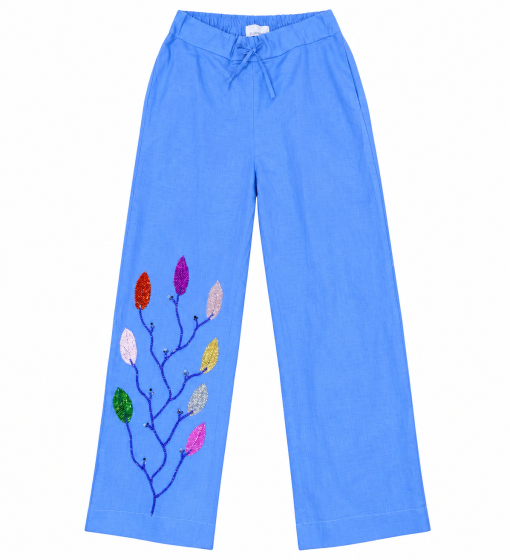 Hand Beaded Blue Linen Botanical Co-Ord Set - Image 3