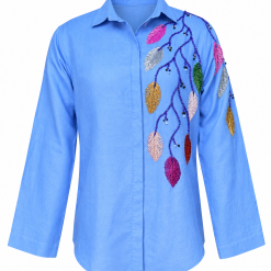 Hand Beaded Blue Linen Botanical Co-Ord Set - Image 2