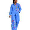 Hand Beaded Blue Linen Botanical Co-Ord Set